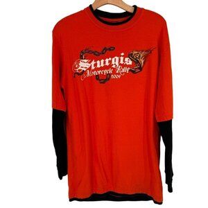 Sturgis mens 2009 69th Annual Motorcycle Rally Long Sleeve Orange T-Shirt Size l